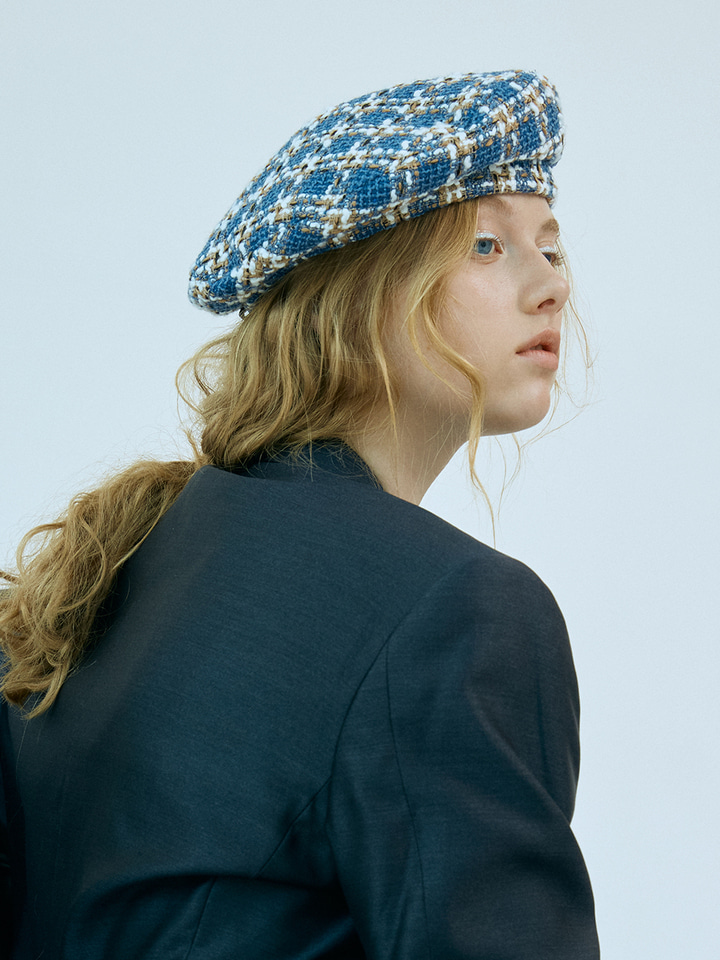 [Let there be light] Tweed beret_black&amp;blue